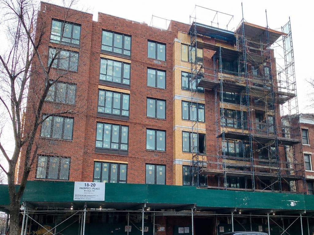 Brick facade and window install, north elevation